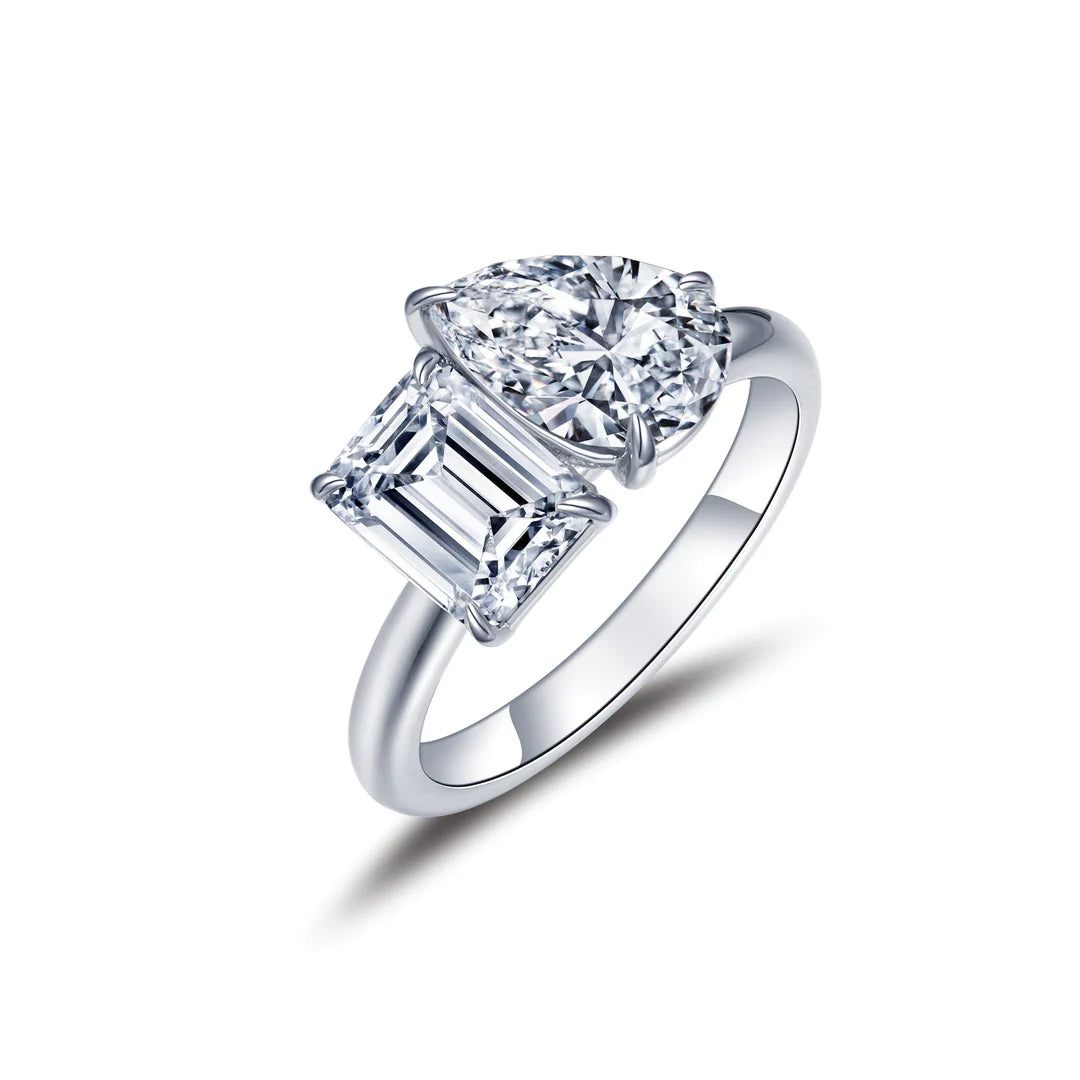 “Toi et Moi Platinum-Bonded Sterling Silver Ring with Lassaire Simulated Diamonds”