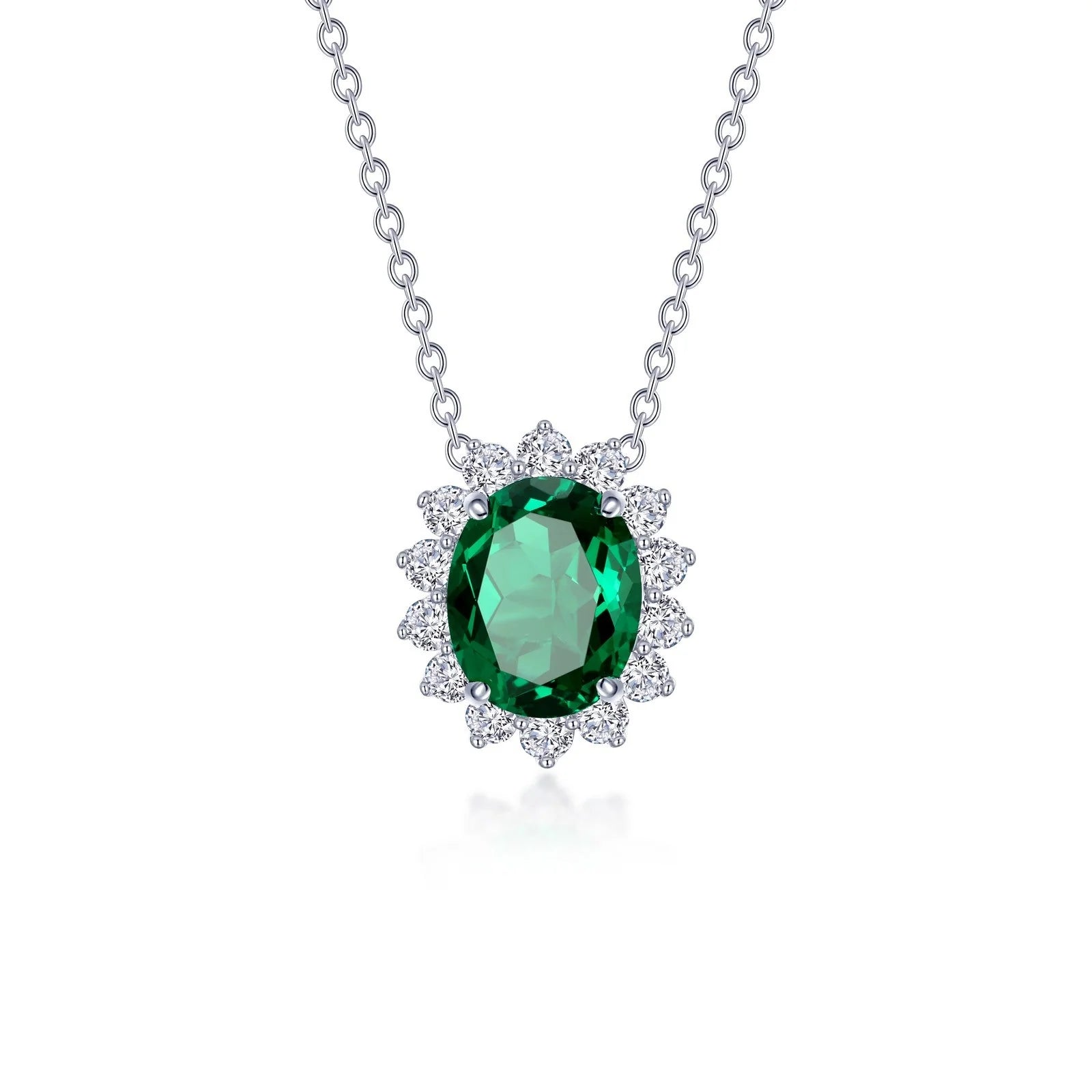 10.52 CTW Halo Necklace: Emerald Elegance Meets Diamond Brilliance