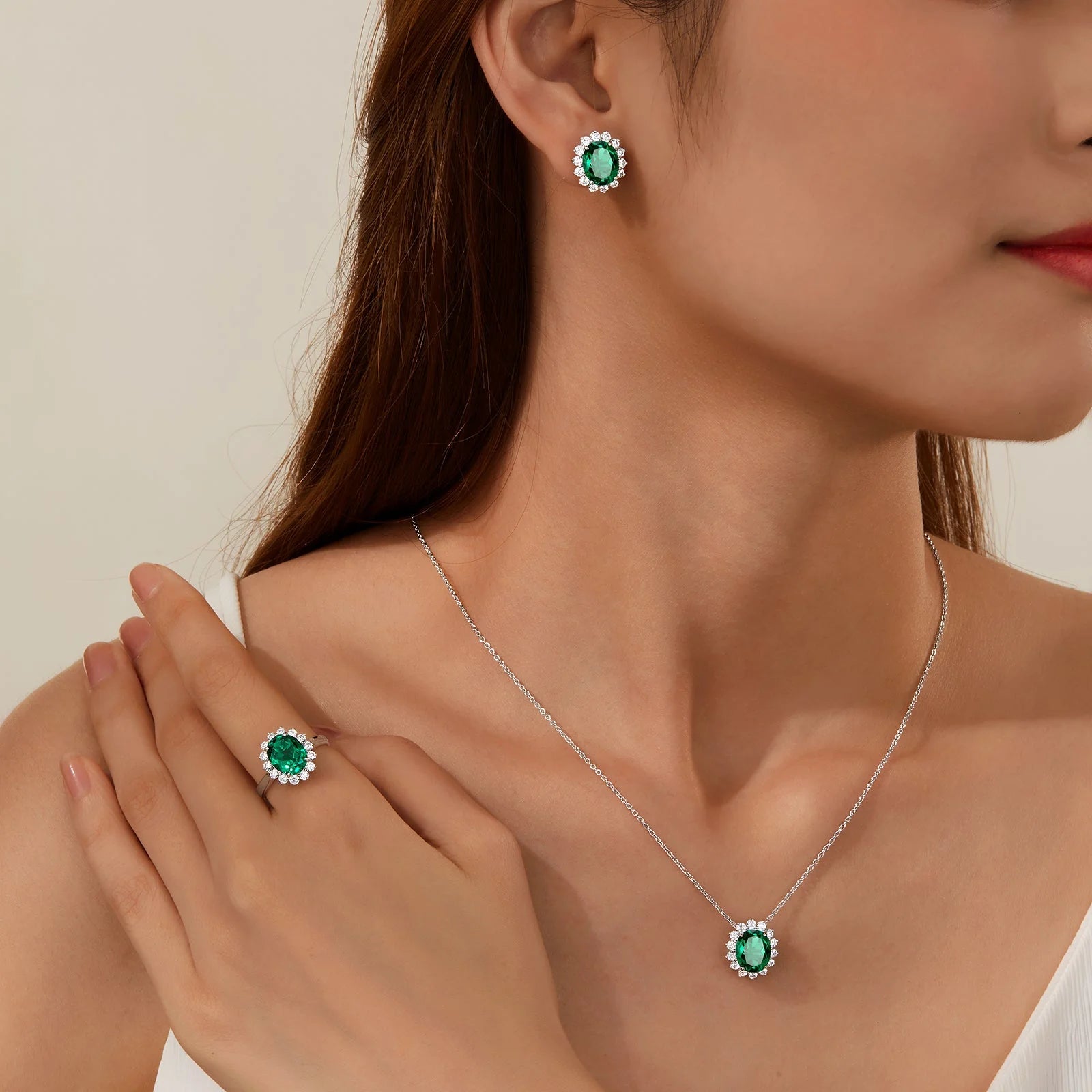 10.52 CTW Halo Necklace: Emerald Elegance Meets Diamond Brilliance