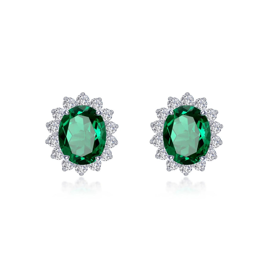 6.2 CTW Lassaire Emerald & Diamond Halo Stud Earrings: Understated Elegance