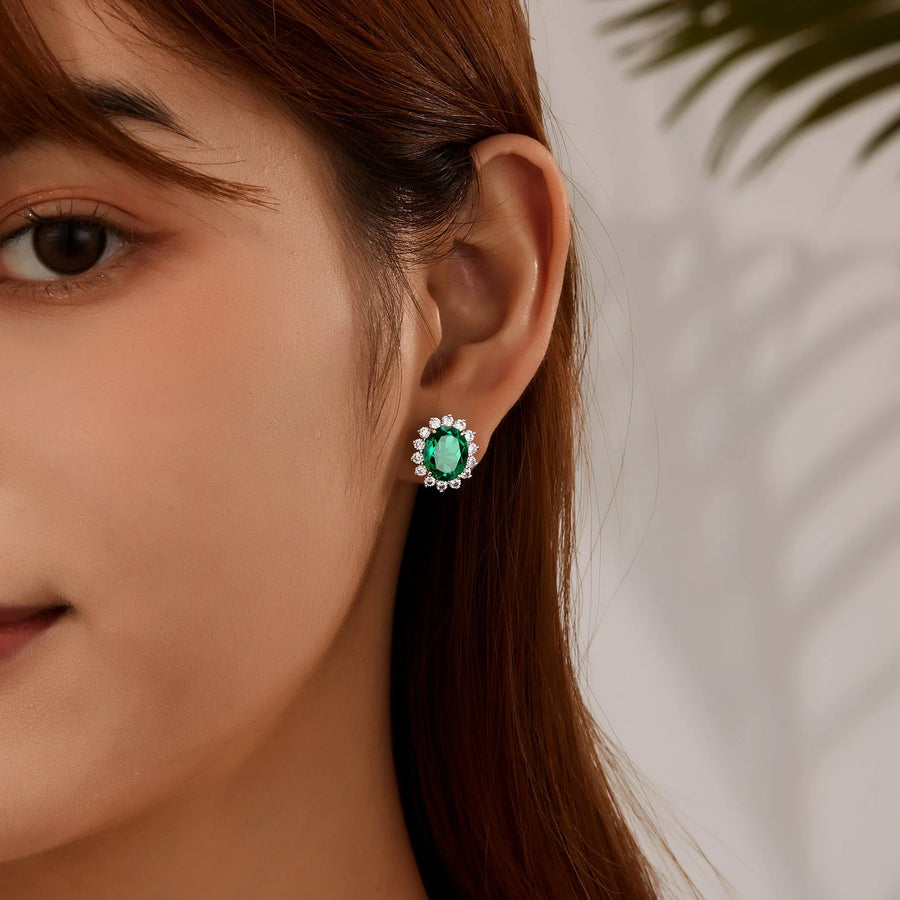6.2 CTW Lassaire Emerald & Diamond Halo Stud Earrings: Understated Elegance