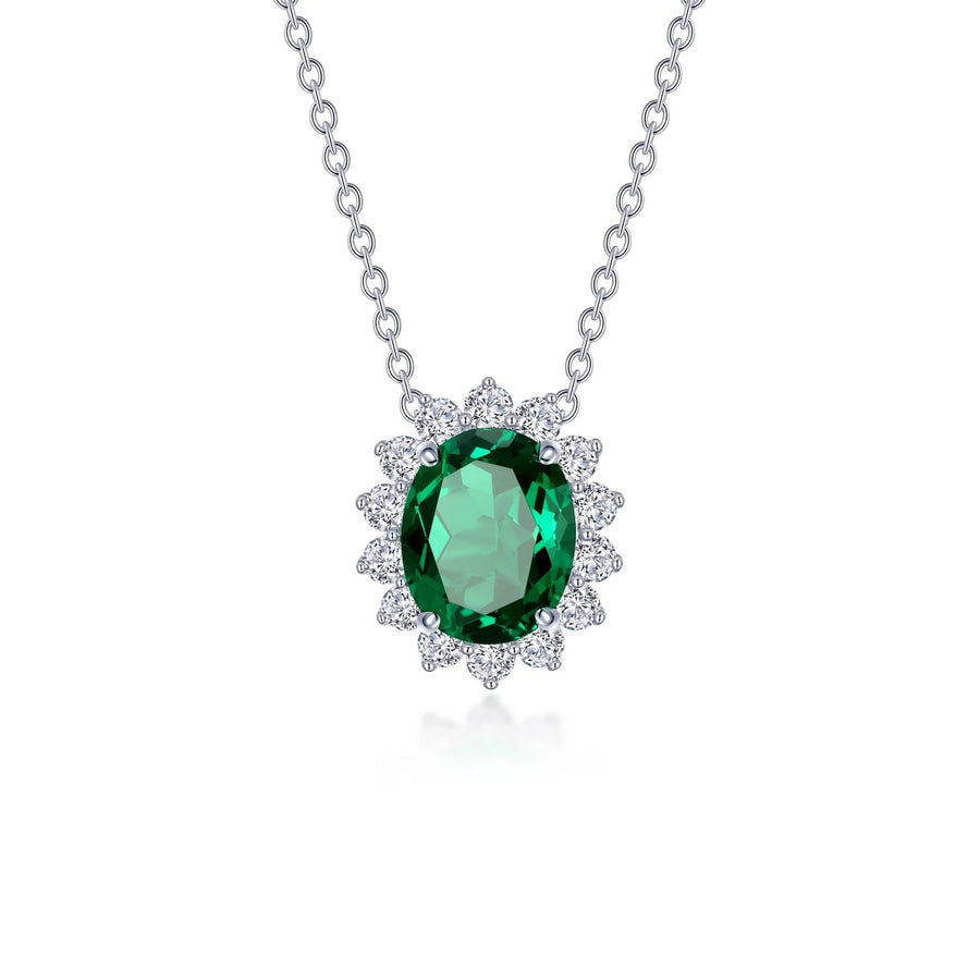 10.52 CTW Halo Necklace: Emerald Elegance Meets Diamond Brilliance
