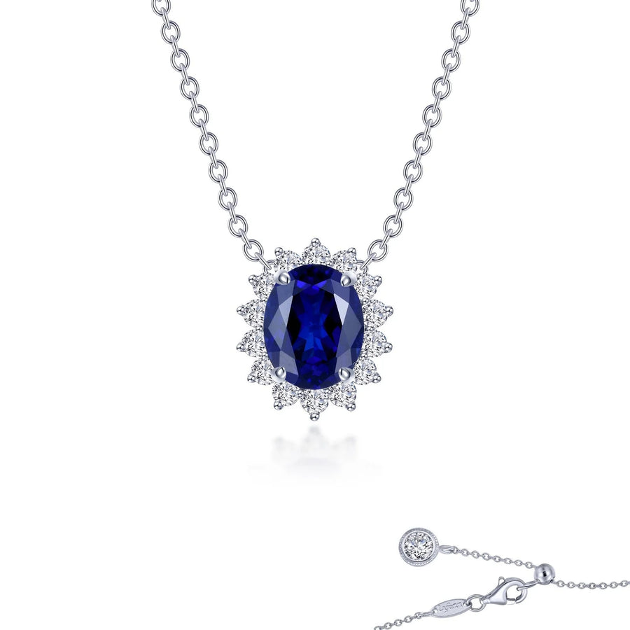 3.35 CTW Halo Necklace: A Dance of Sapphire and Simulated Diamonds