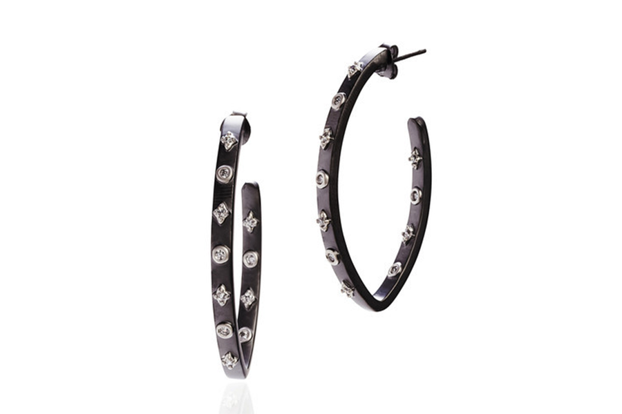 Oval Studded Pointe Hoop Earrings