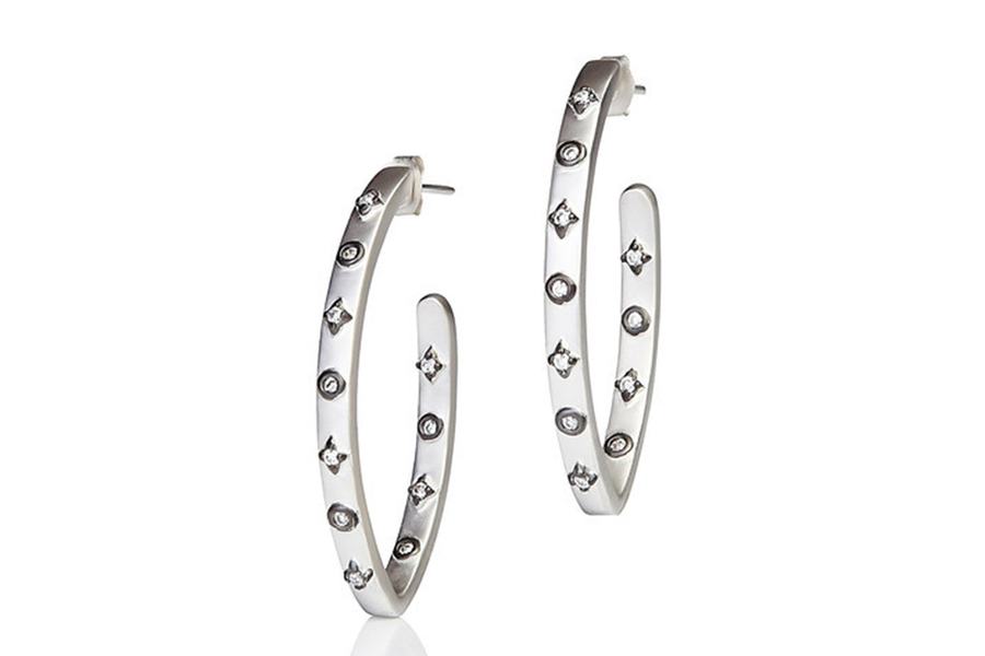 Oval Studded Pointe Hoop Earrings